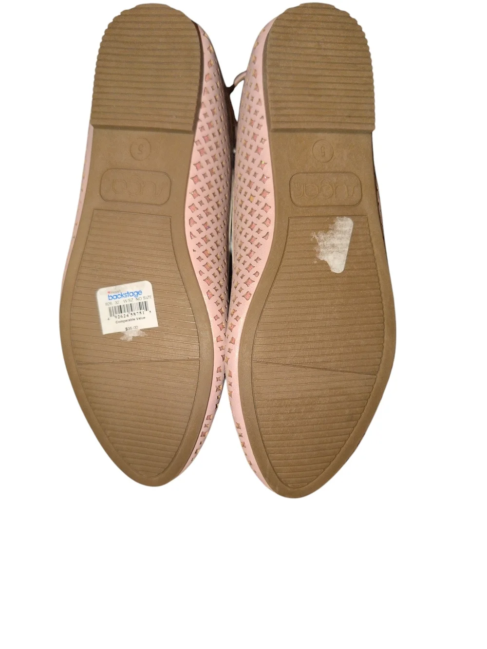Sugar Rose Gold Pink Ankle-Strap Perforated Ballet Flats Big Girl Size 5